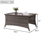 Table basse en osier d'extérieur, table d'appoint à plateau en verre