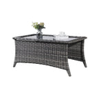 Table basse en osier d'extérieur, table d'appoint à plateau en verre