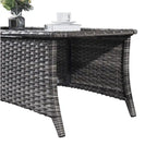 Table basse en osier d'extérieur, table d'appoint à plateau en verre