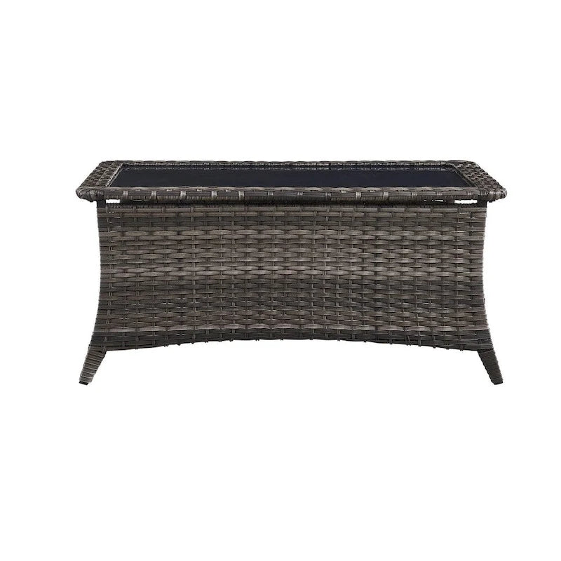 Table basse en osier d'extérieur, table d'appoint à plateau en verre