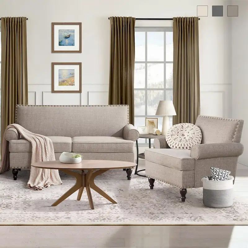 Fauteuil et causeuse en tissu