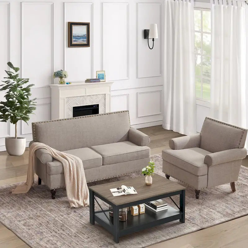 Fauteuil et causeuse en tissu