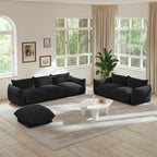 Canapé modulable en tissu chenille avec ottoman
