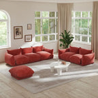 Canapé modulable en tissu chenille avec ottoman