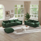 Canapé modulable en tissu chenille avec ottoman