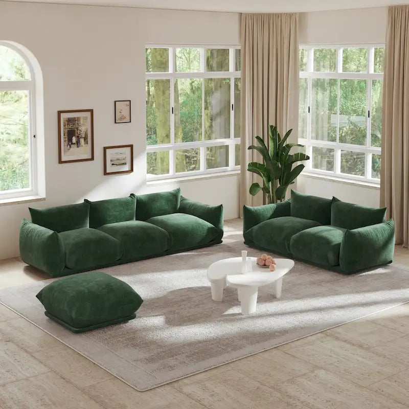 Canapé modulable en tissu chenille avec ottoman