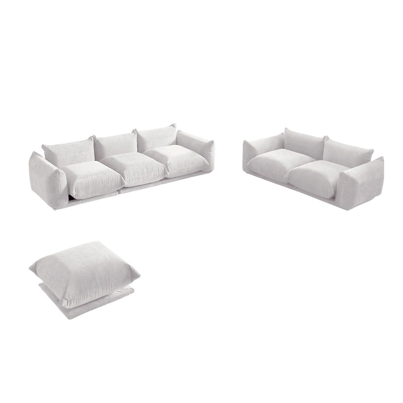 Canapé modulable en tissu chenille avec ottoman