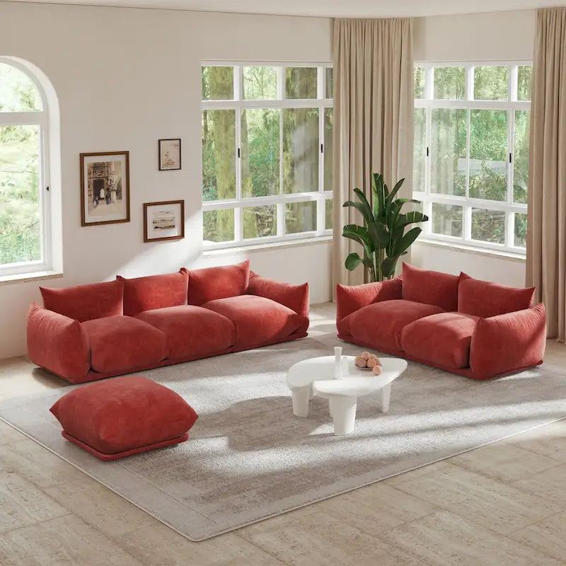 Canapé modulable en tissu chenille avec ottoman
