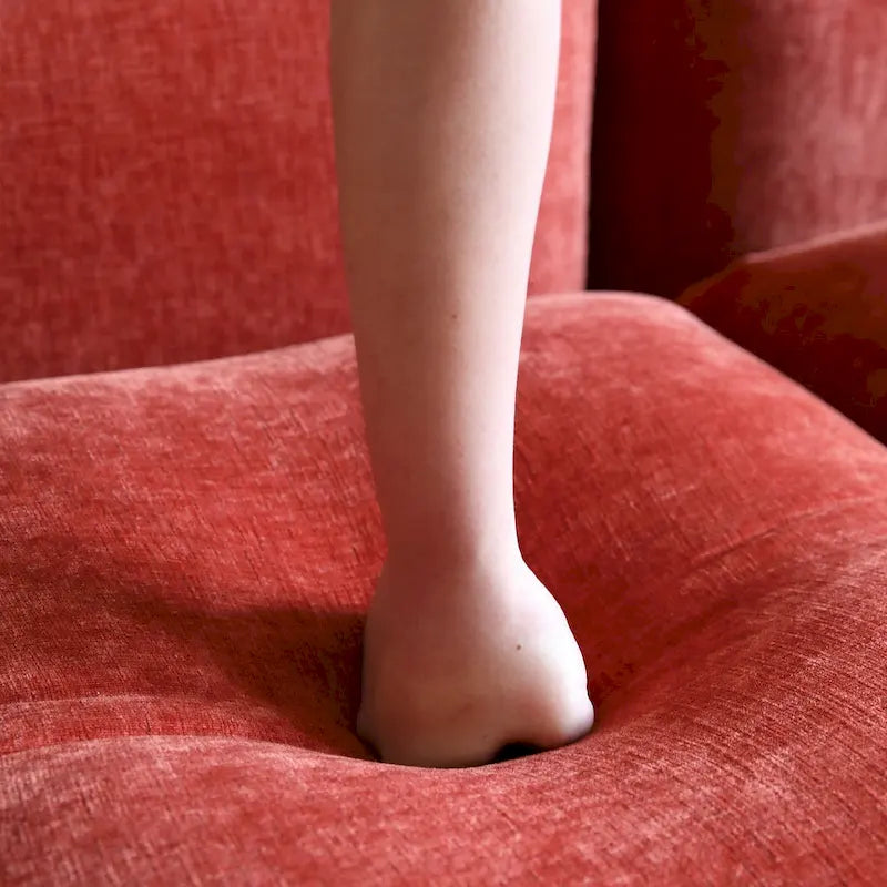 Canapé modulable en tissu chenille avec ottoman