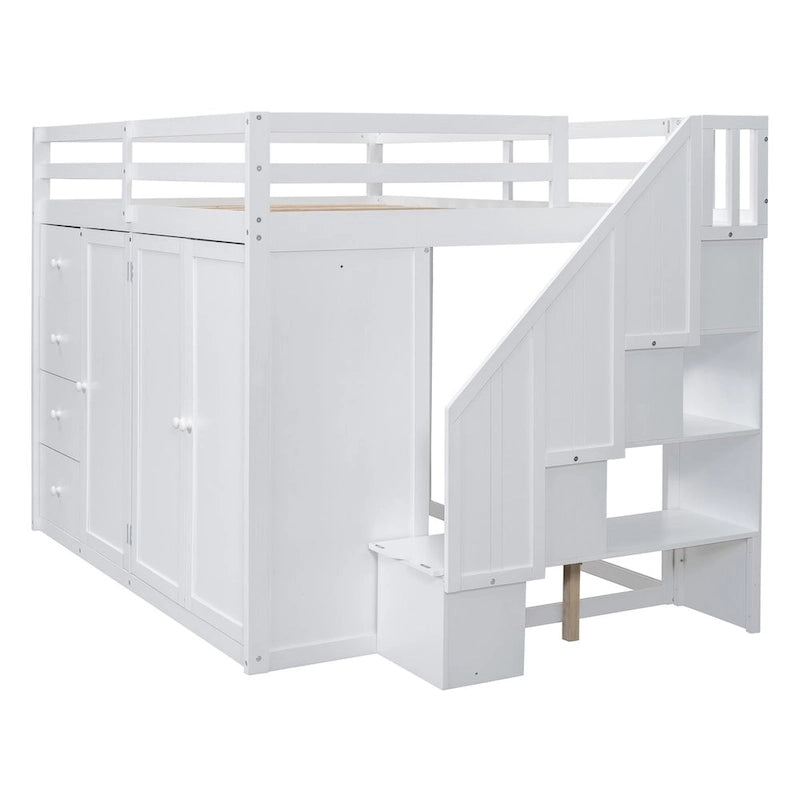 Lit mezzanine en bois avec armoires, placards et tiroirs intégrés