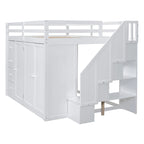 Lit mezzanine en bois avec armoires, placards et tiroirs intégrés