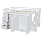 Lit mezzanine en bois avec armoires, placards et tiroirs intégrés