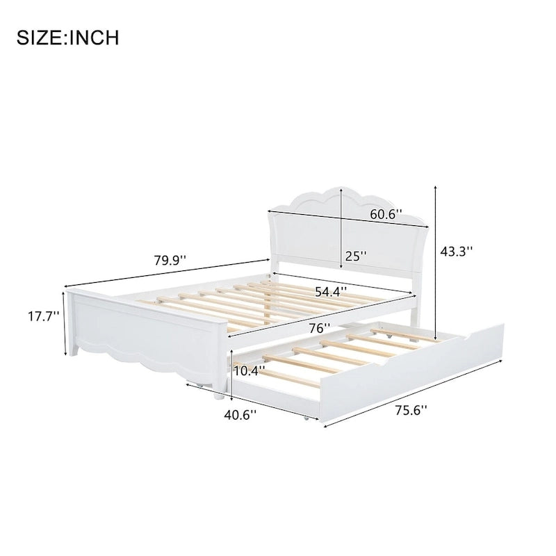 Lit plate-forme en bois avec tête de lit et lit gigogne double