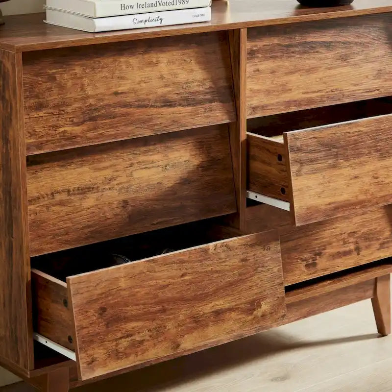 Commode double à 6 tiroirs au design biseauté et de style vintage