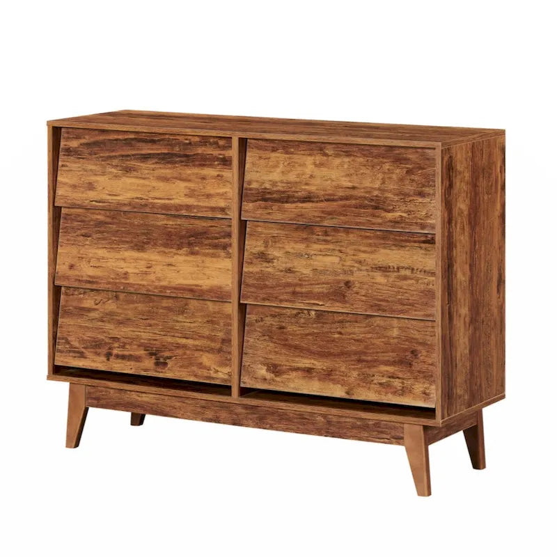 Commode double à 6 tiroirs au design biseauté et de style vintage