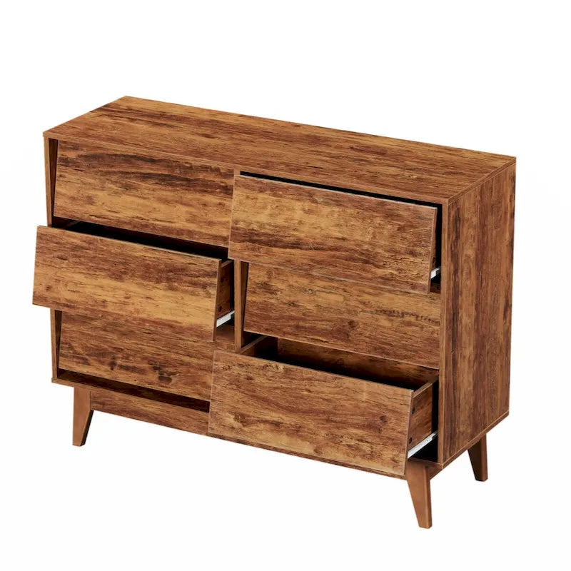 Commode double à 6 tiroirs au design biseauté et de style vintage
