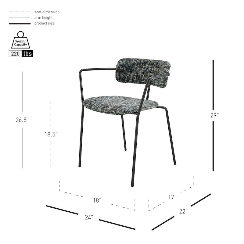 Chaise de salle à manger en tissu avec accoudoirs