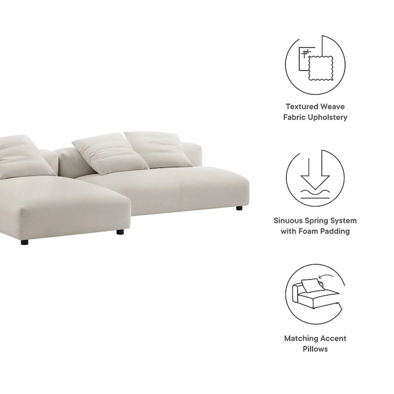 Canapé modulable en tissu rembourré avec méridienne