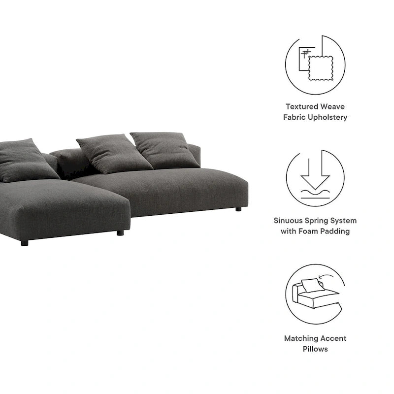 Canapé modulable en tissu rembourré avec méridienne