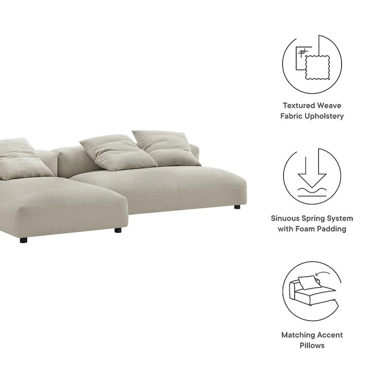 Canapé modulable en tissu rembourré avec méridienne