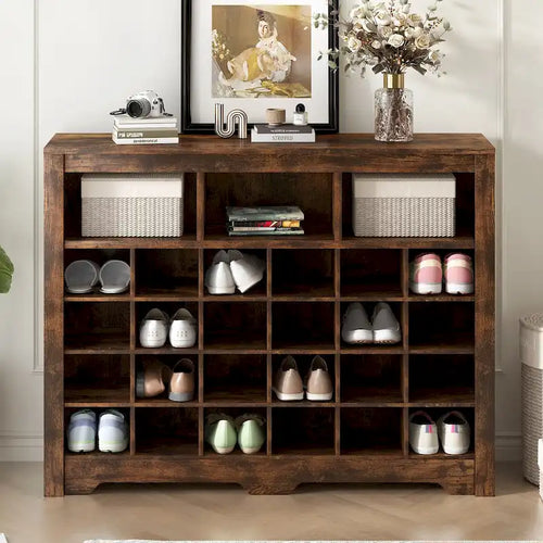 Console à chaussures 24 casiers, Meuble à chaussures avec base incurvée, Buffet polyvalent