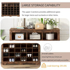 Console à chaussures 24 casiers, Meuble à chaussures avec base incurvée, Buffet polyvalent