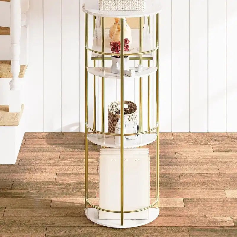 Console Table Tables d'appoint de canapé dorées Table d'entrée étroite avec rangement et étagères