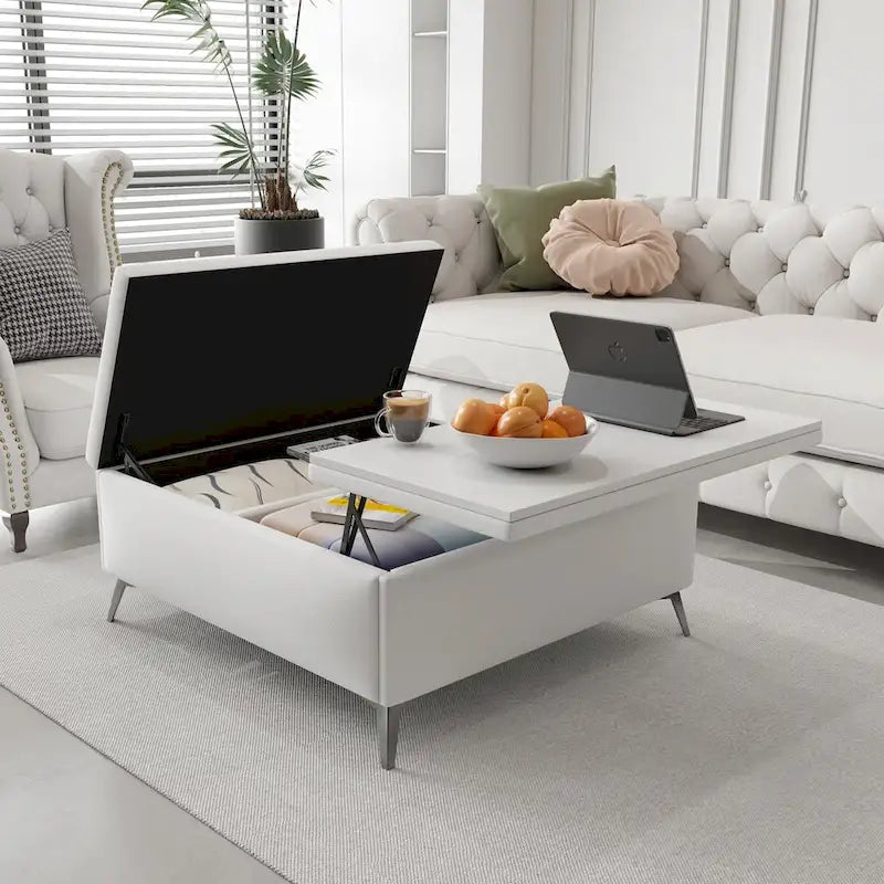 Bancs de rangement carrés Table basse avec plateau relevable Pouf de rangement surdimensionné
