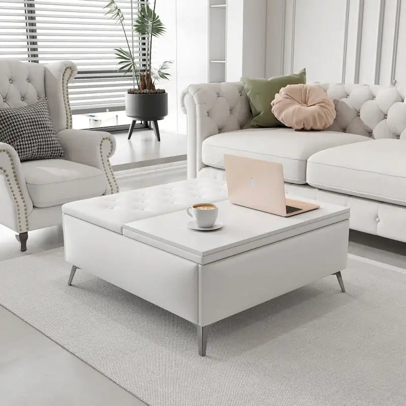 Bancs de rangement carrés Table basse avec plateau relevable Pouf de rangement surdimensionné