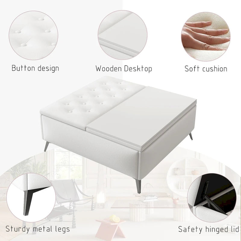 Bancs de rangement carrés Table basse avec plateau relevable Pouf de rangement surdimensionné
