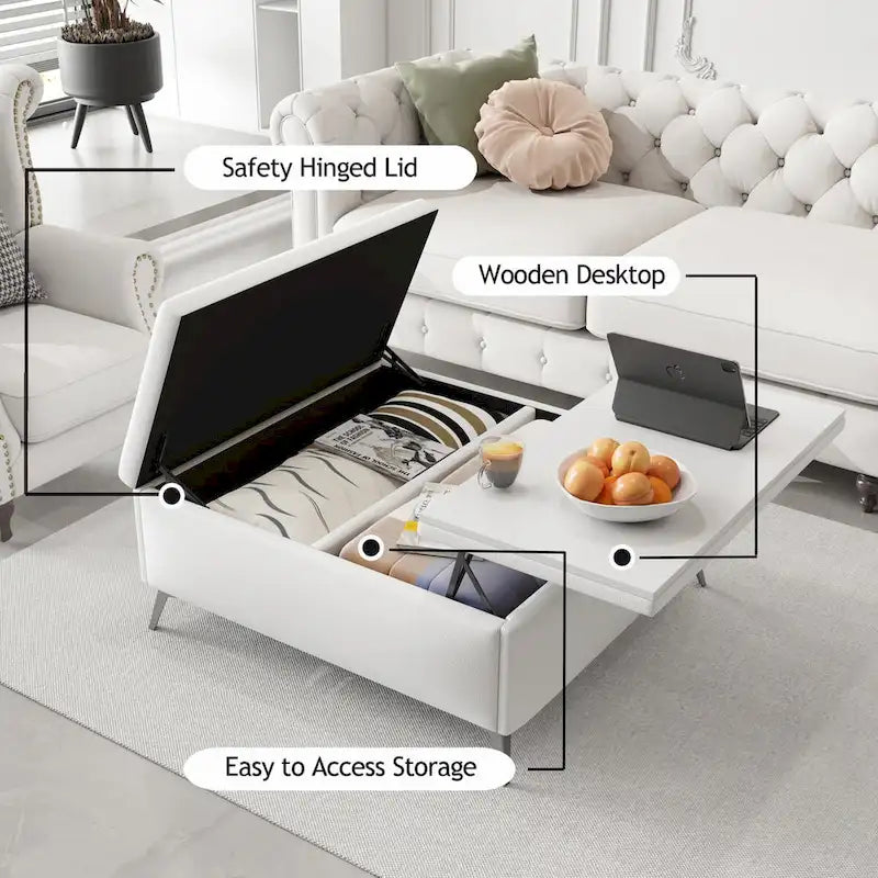 Bancs de rangement carrés Table basse avec plateau relevable Pouf de rangement surdimensionné